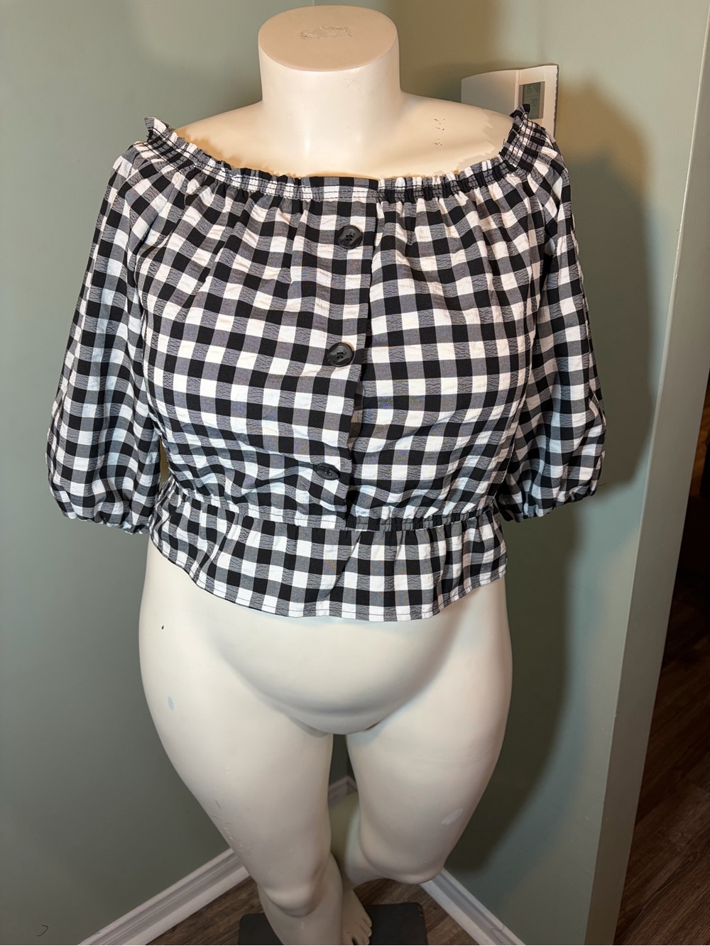 11. H&M Off-Shoulder Black and White Gingham Crop Top